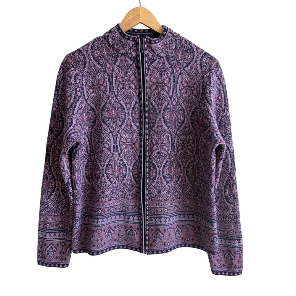 Pendleton Full Zip Merino Wool Purple Sweater Cardigan L